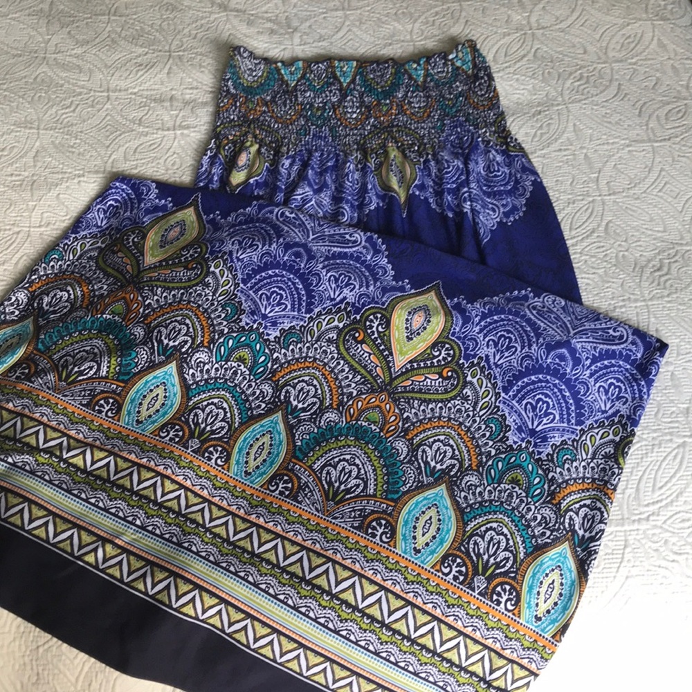 Beautiful blue paisley strapless summer dress, M